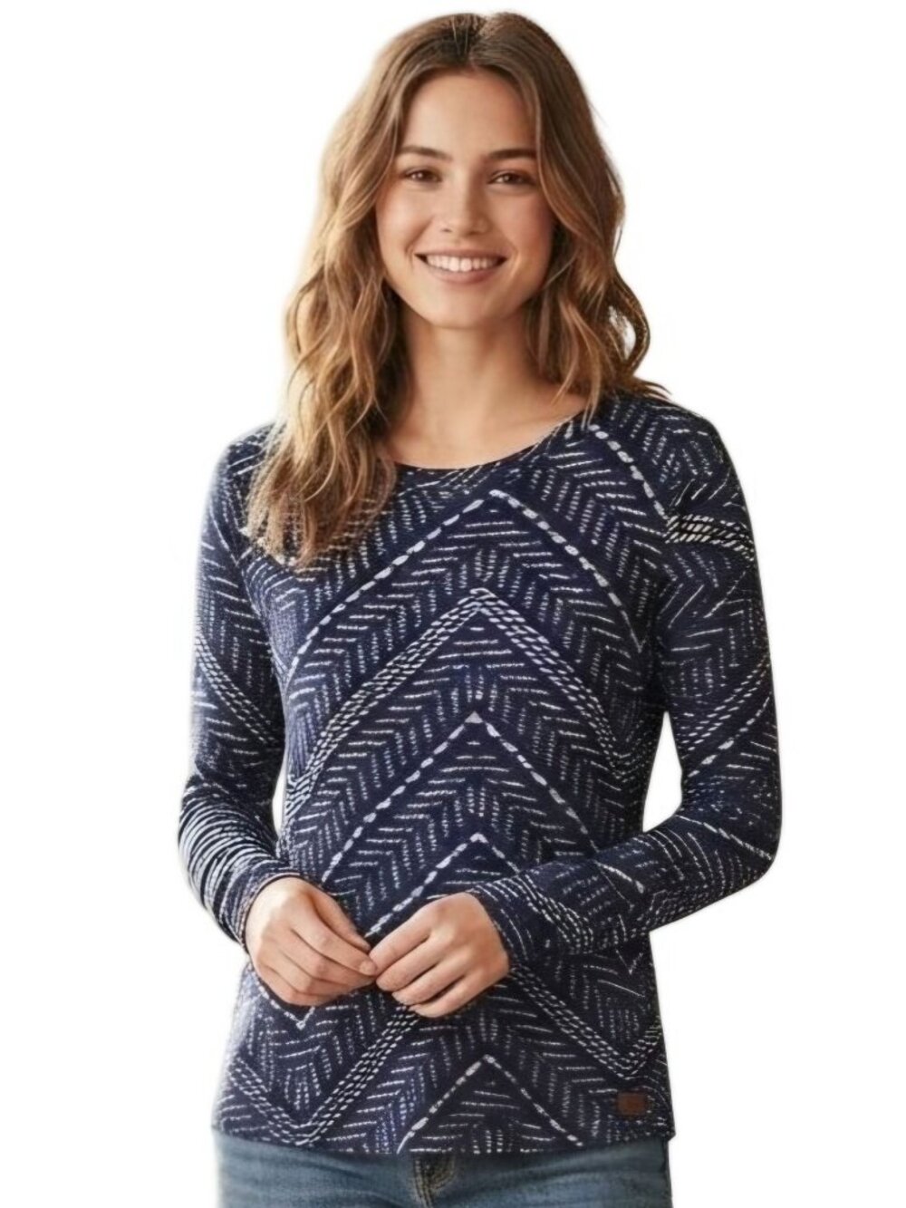 Lucky Brand Denim Co Navy Pattern Knot Back Long Sleeve Jersey Size S